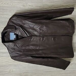 Nine West Brown Leather Jacket Womens Size Large